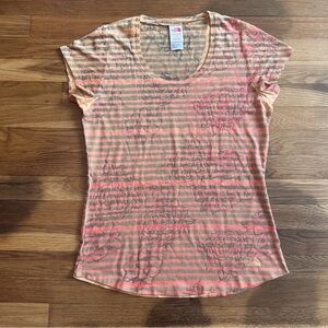 The North Face Women’s Size Large Orange Floral Striped Short Sleeve T-Shirt